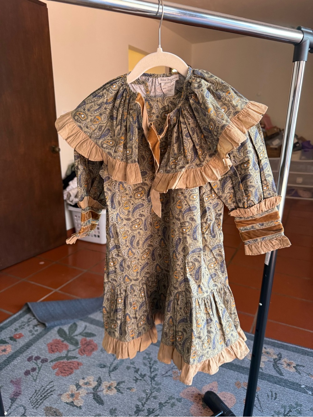 Paisley Ruffle Kids' Formal Dress in Mustard with Cream Trim